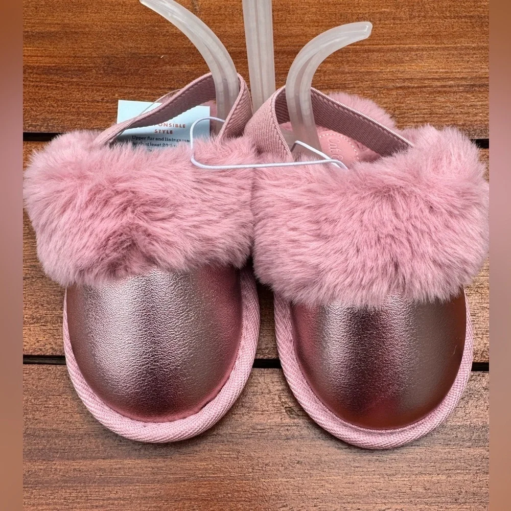 Cat & Jack Toddler Lilac Metallic Scuff Slippers Pink Size 5/6 – NWT